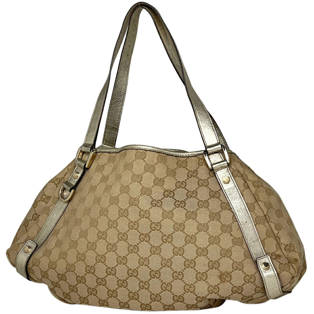 Gucci GG shoulder bag tote handbag Abbey canvas beige silver